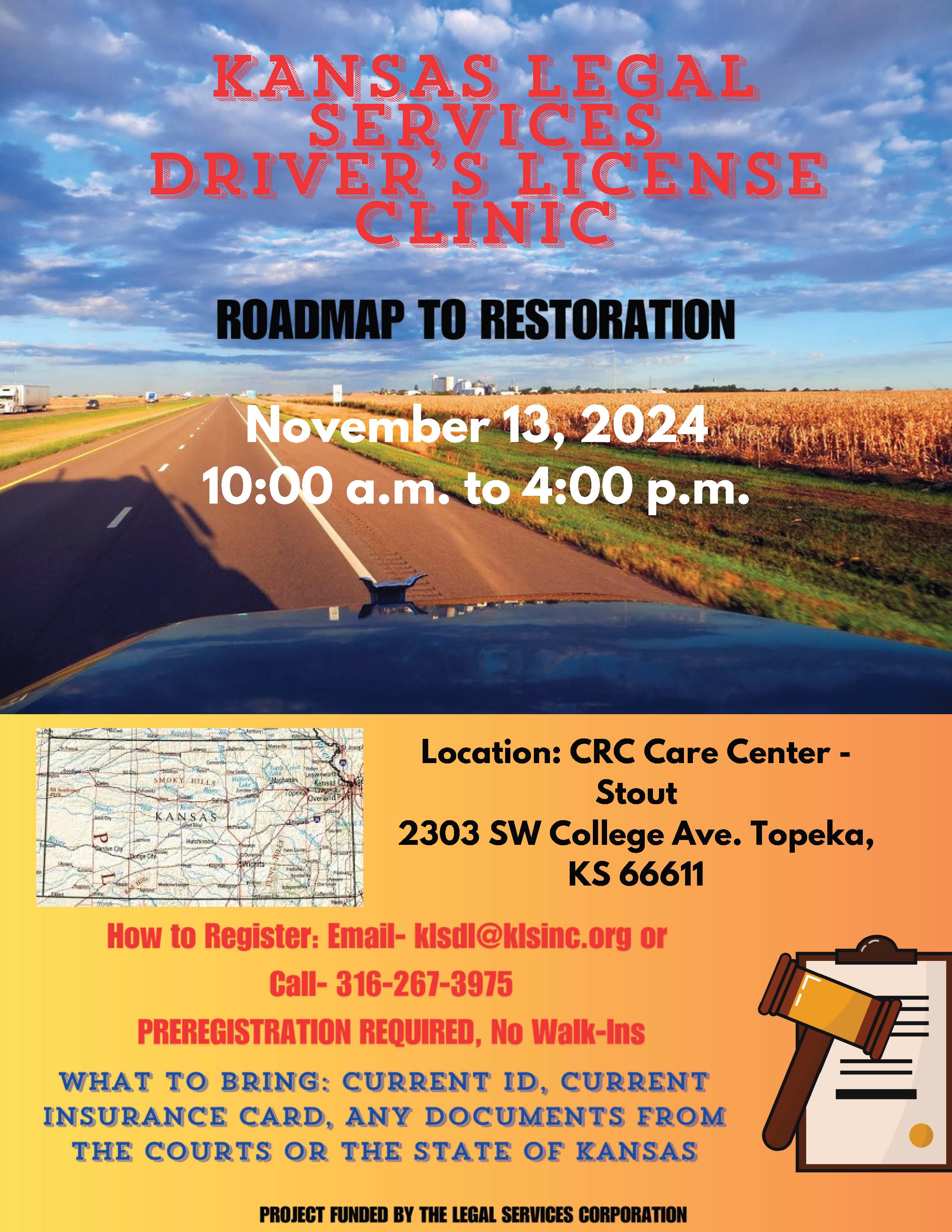 poster for drivers license clinic.